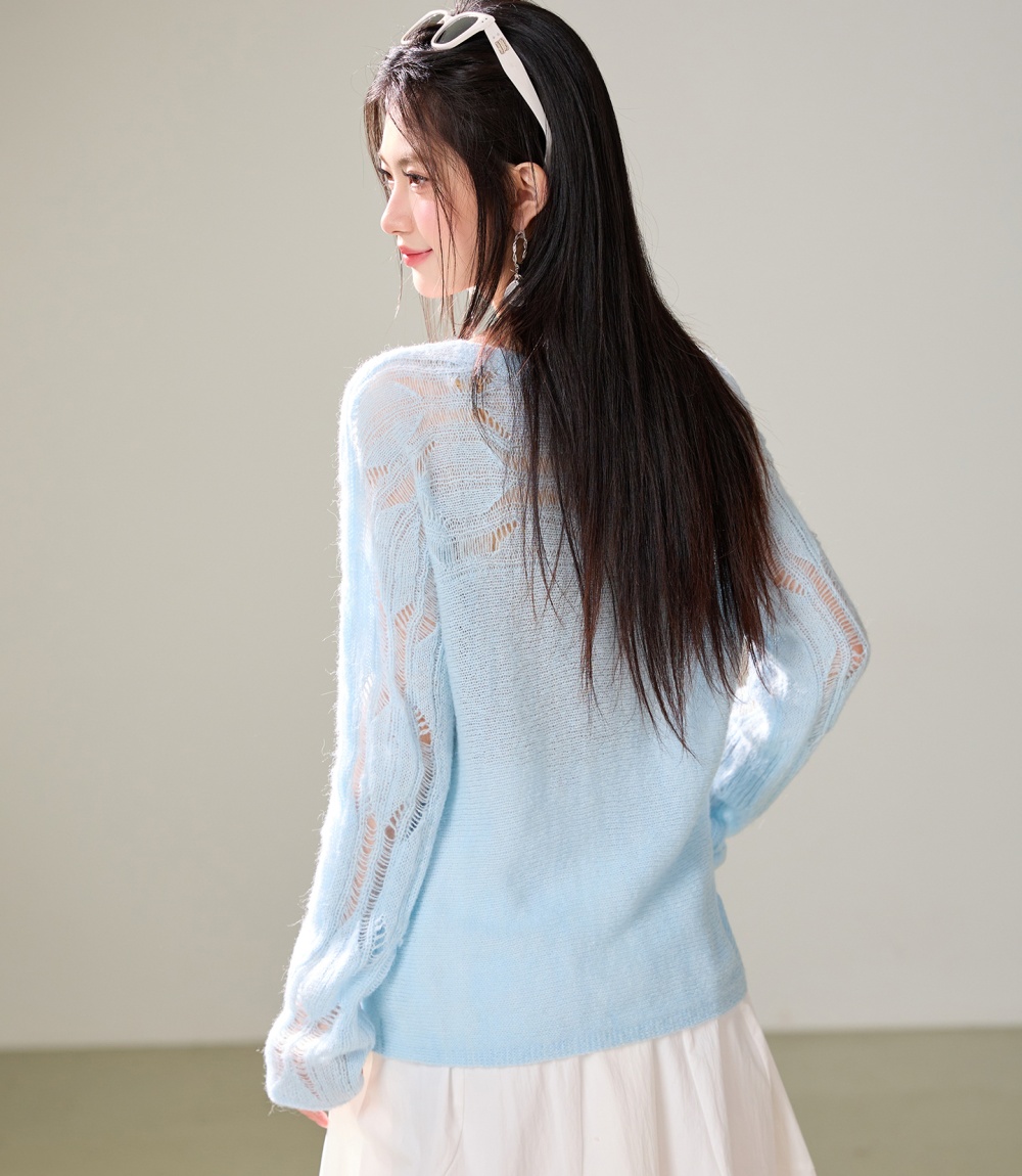 Loose autumn long sleeve hollow sweater for women
