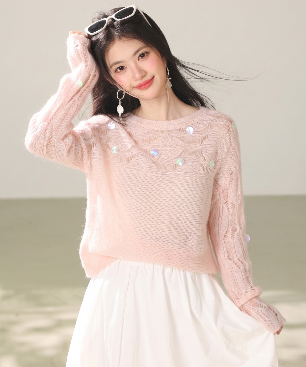 Loose autumn long sleeve hollow sweater for women