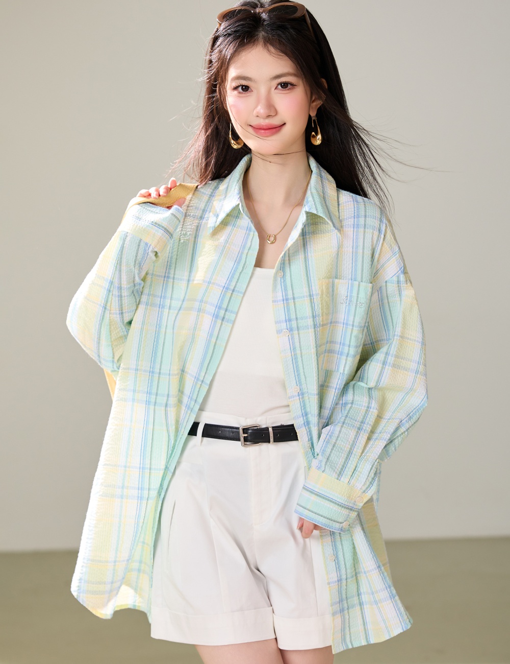 Sunscreen loose Korean style coat thin plaid tops