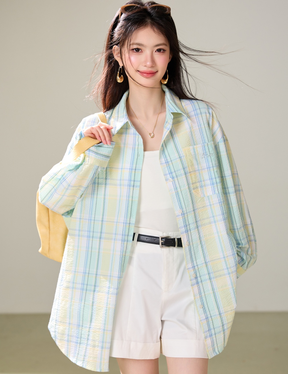 Sunscreen loose Korean style coat thin plaid tops