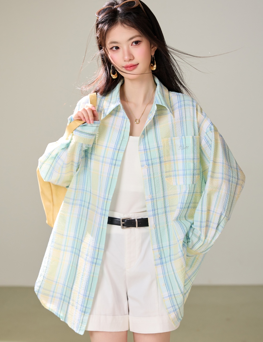 Sunscreen loose Korean style coat thin plaid tops