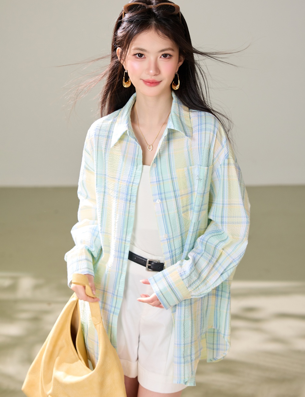 Sunscreen loose Korean style coat thin plaid tops