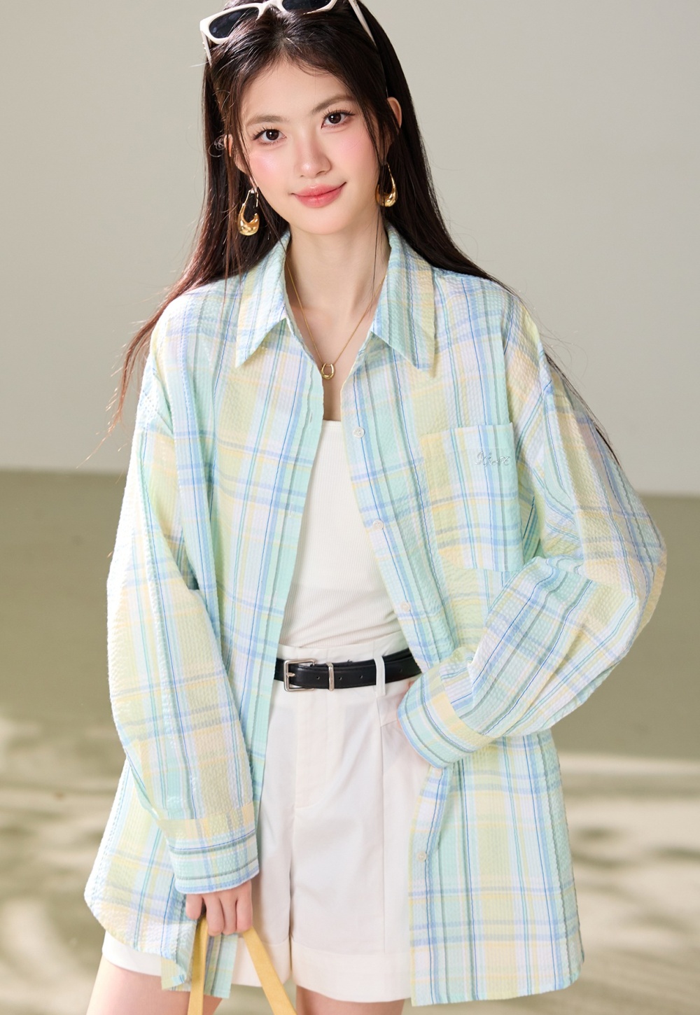 Sunscreen loose Korean style coat thin plaid tops