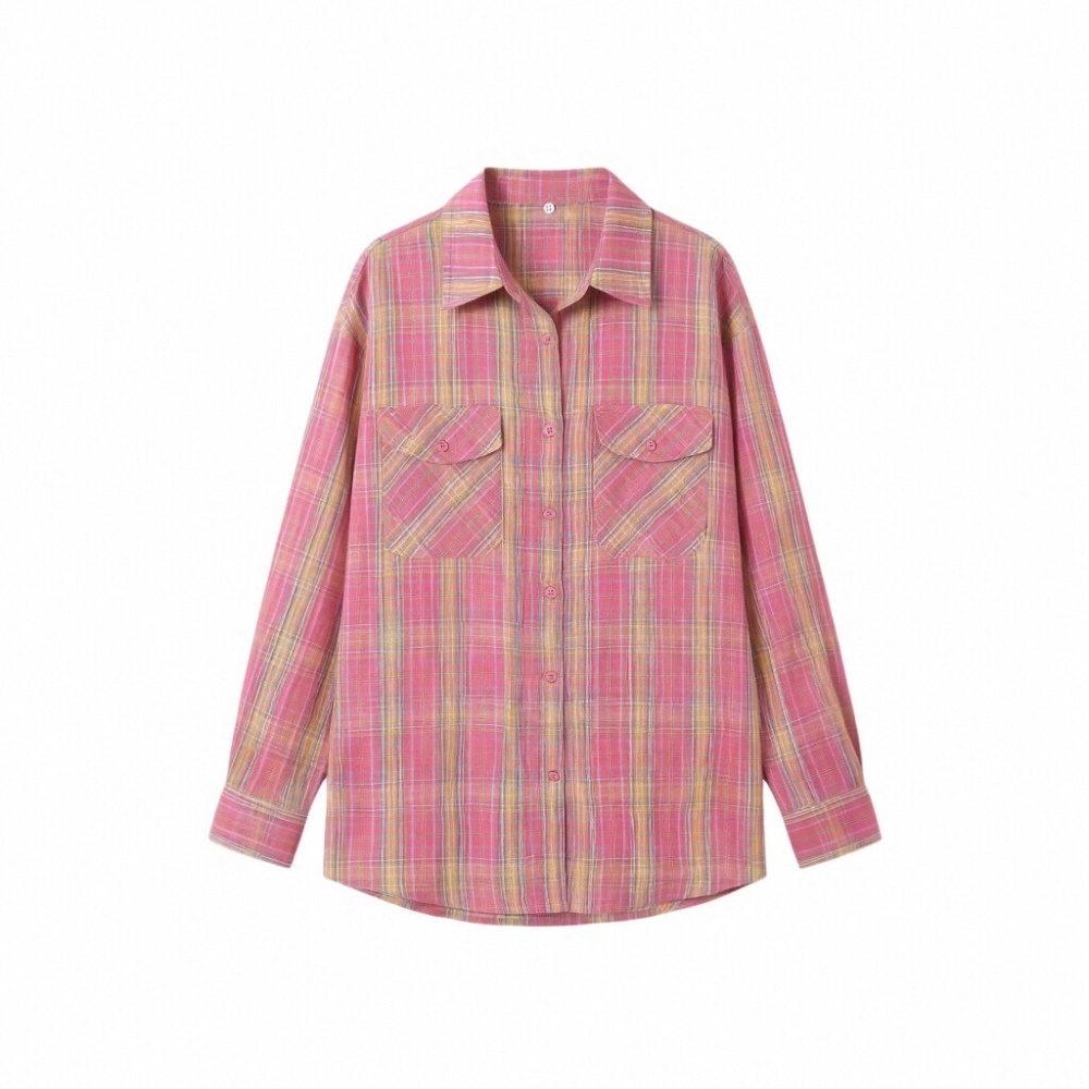 Lapel plaid loose tops art Korean style shirt for women