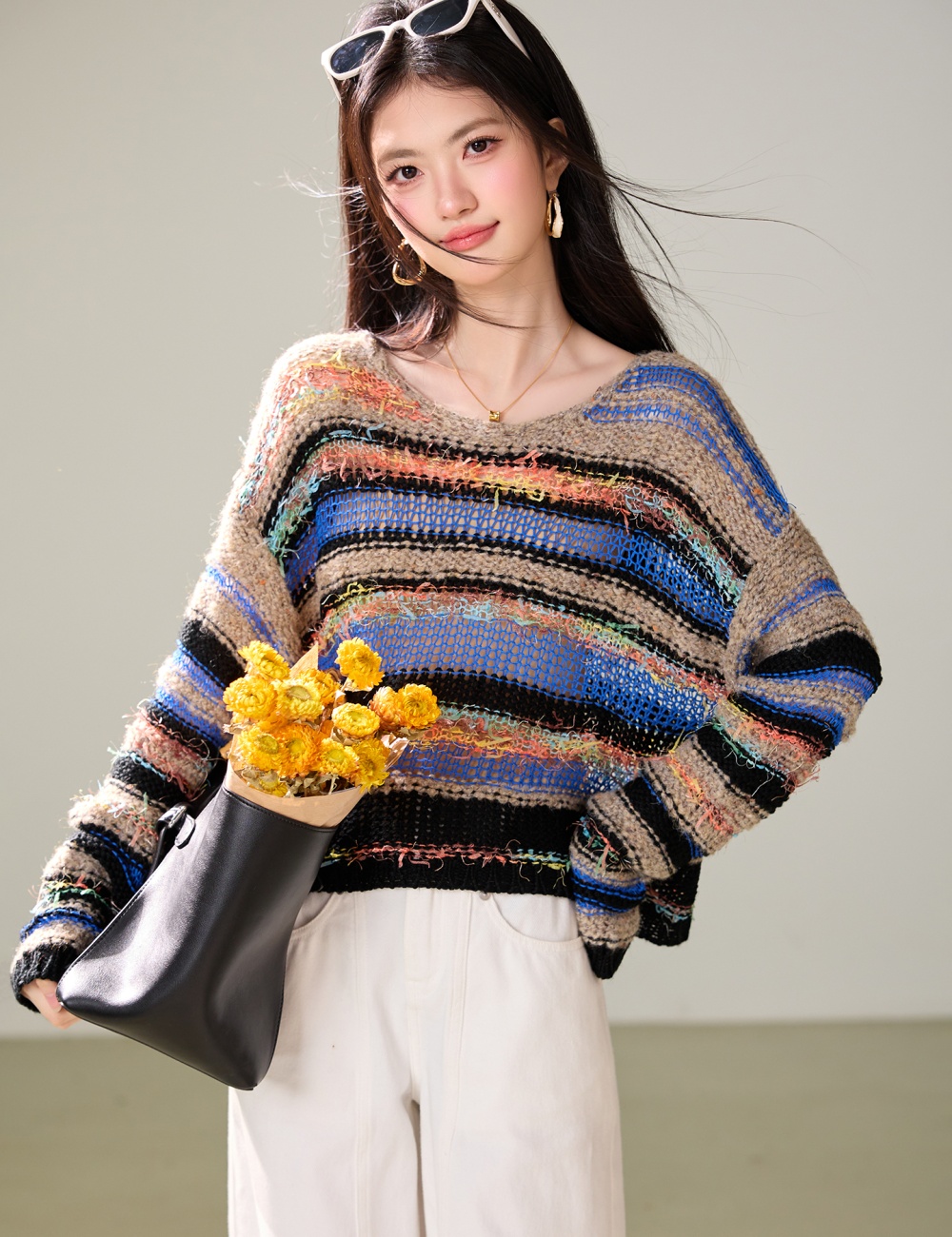 Autumn all-match pullover sweater round neck Casual tops