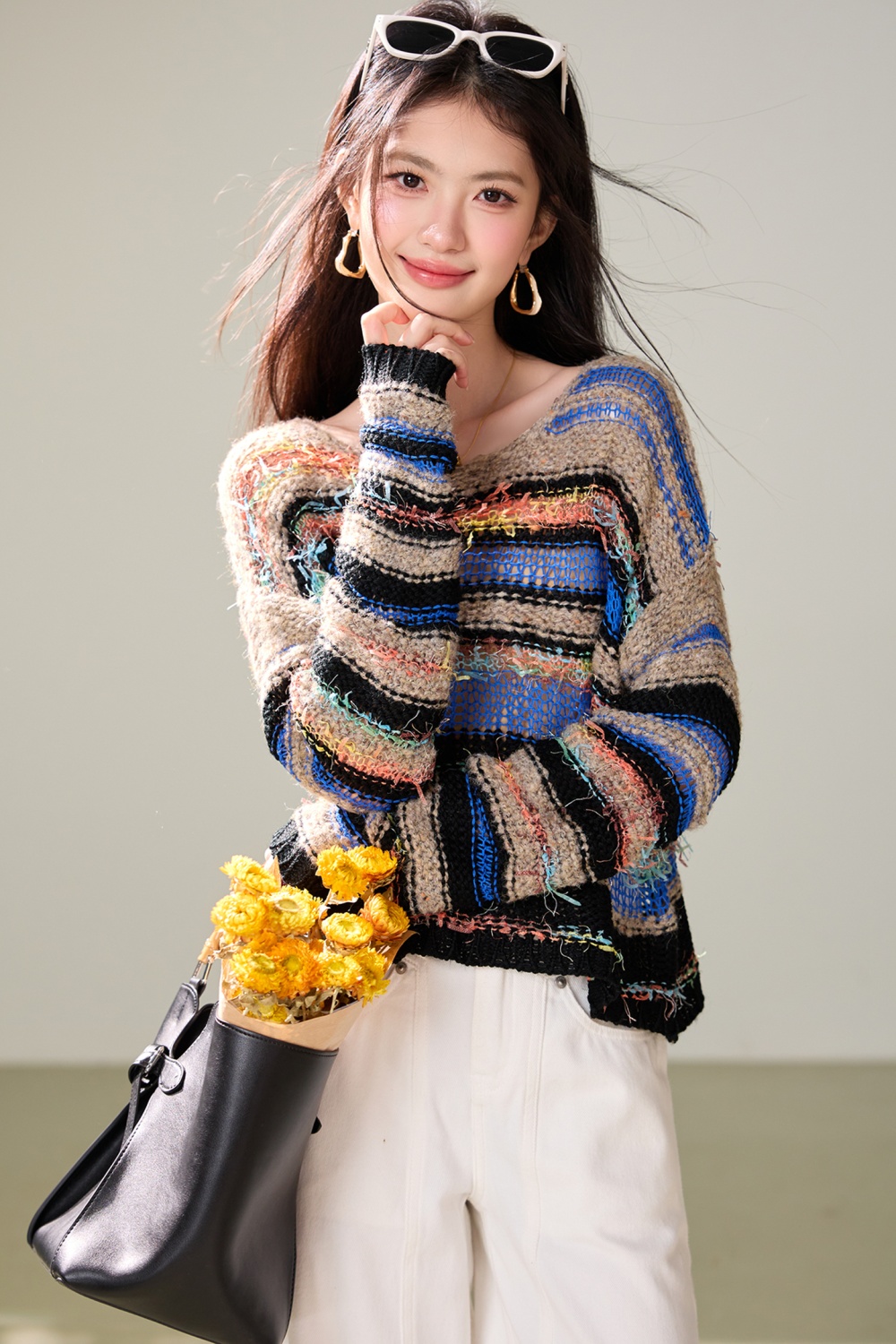 Autumn all-match pullover sweater round neck Casual tops