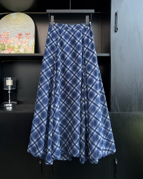 Plaid high waist skirt irregular long skirt for women