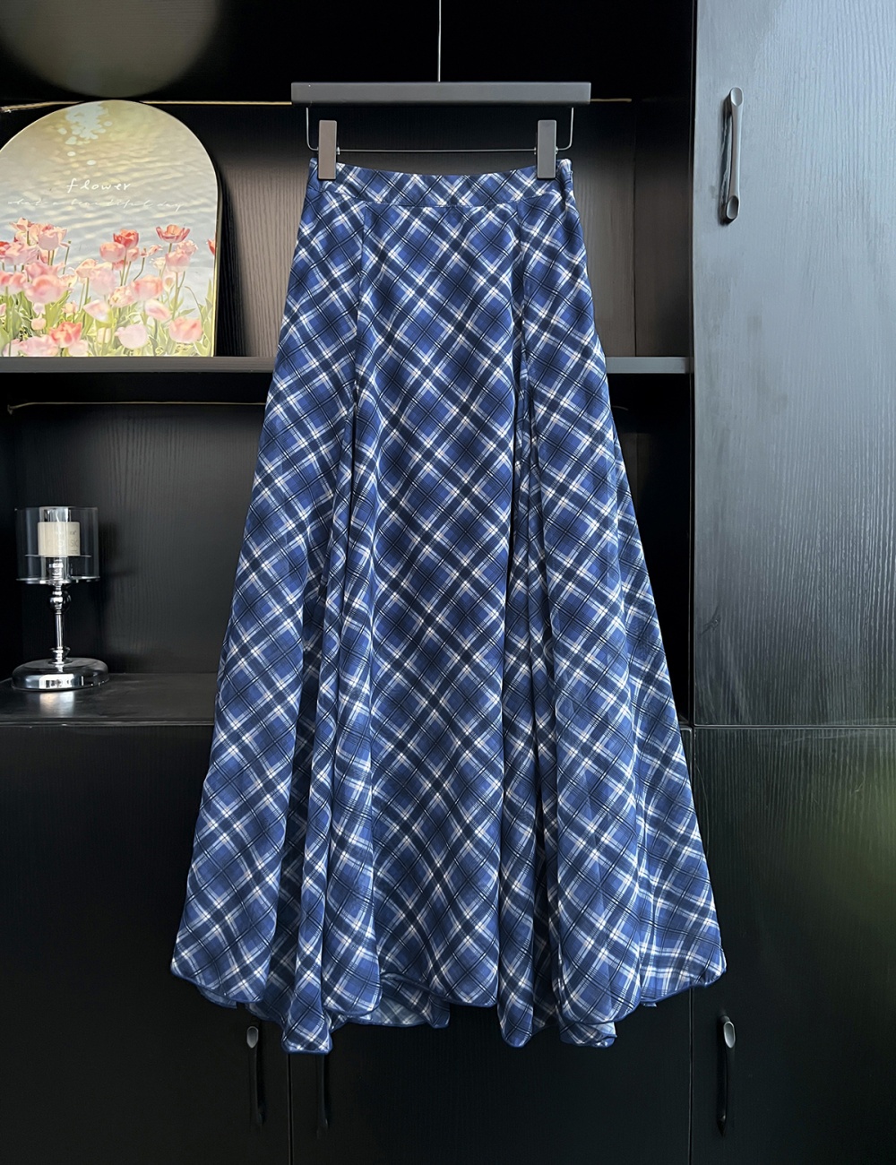 Plaid high waist skirt irregular long skirt for women
