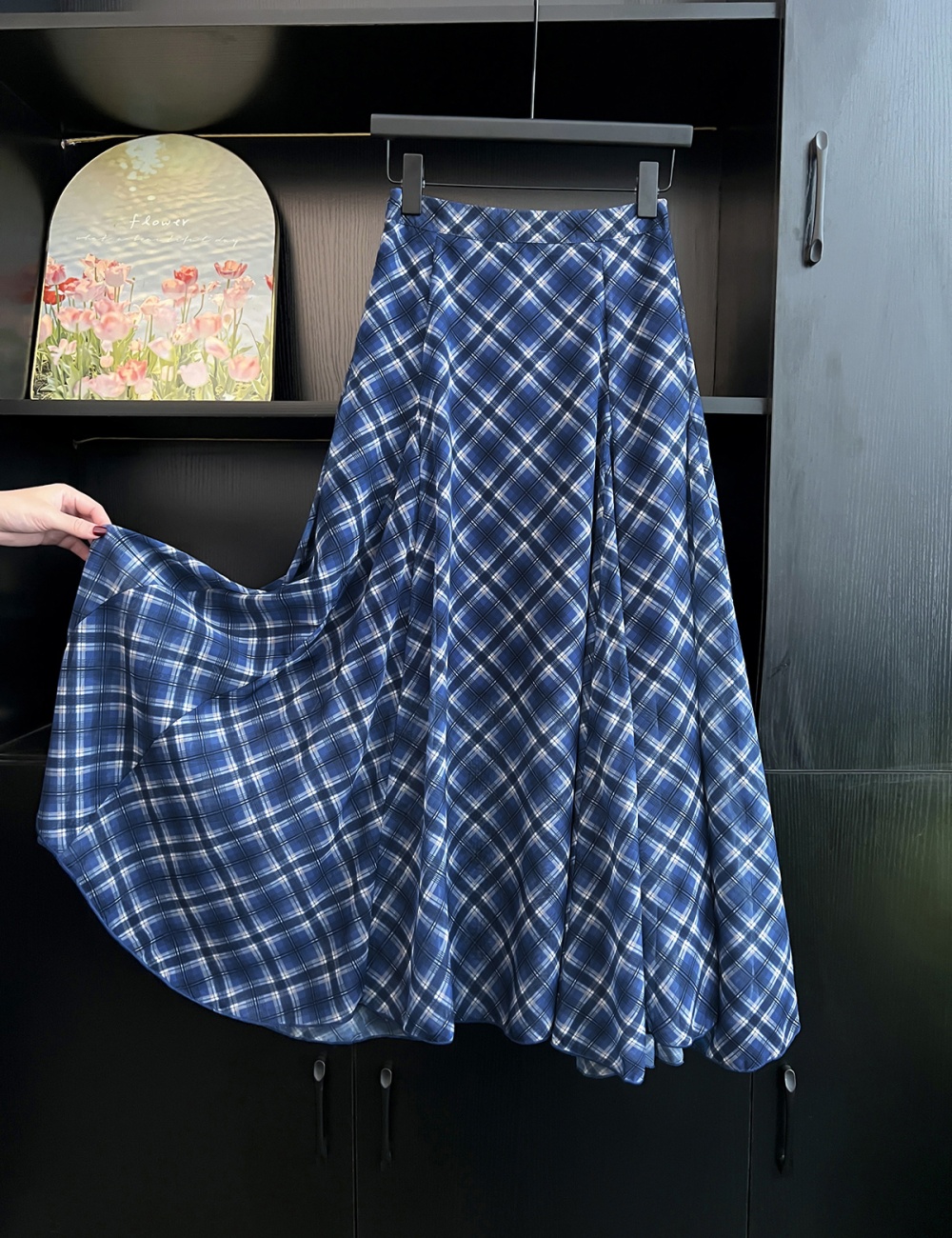 Plaid high waist skirt irregular long skirt for women