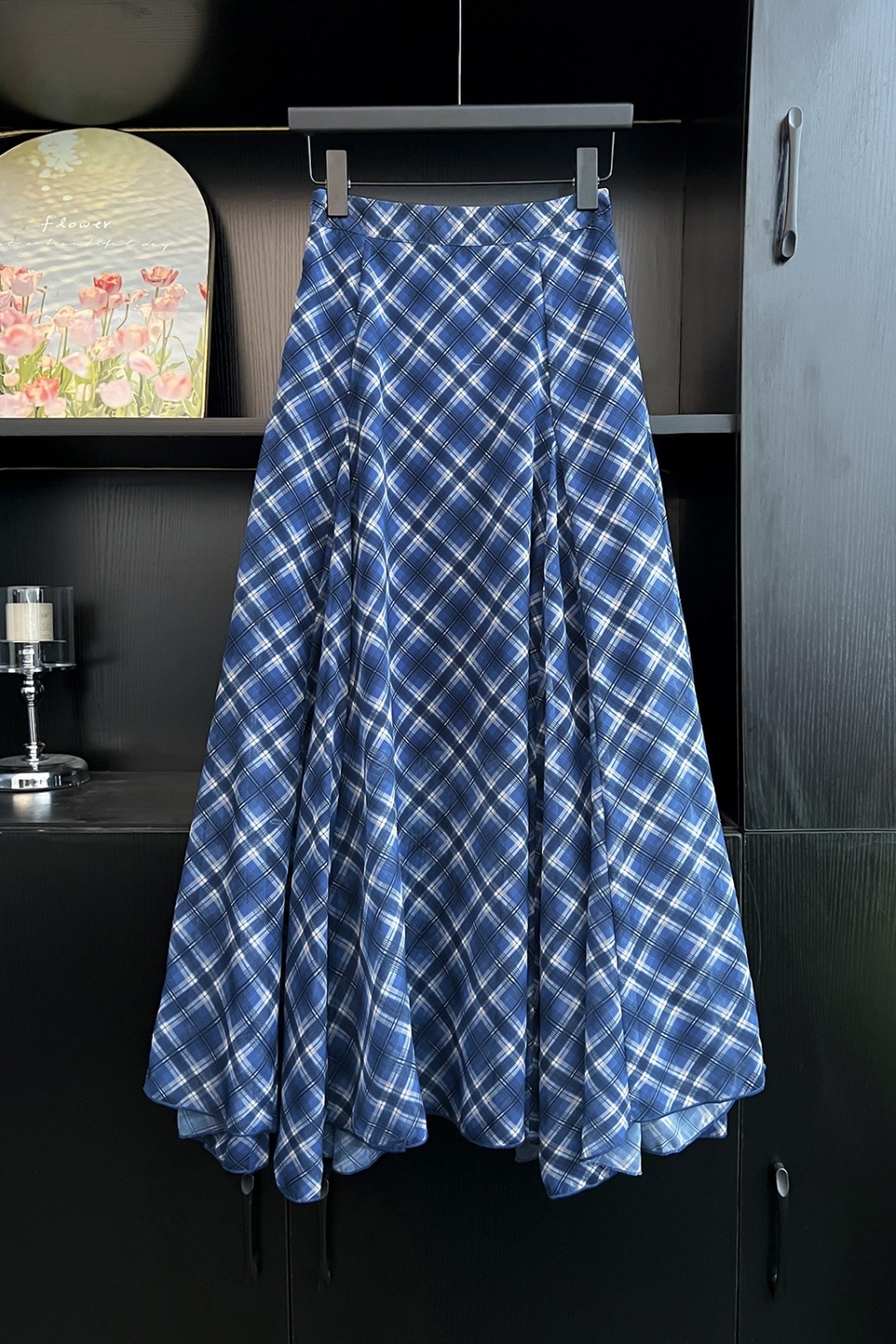 Plaid high waist skirt irregular long skirt for women