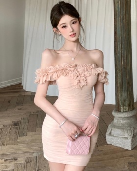 Package hip T-back flat shoulder dress for women