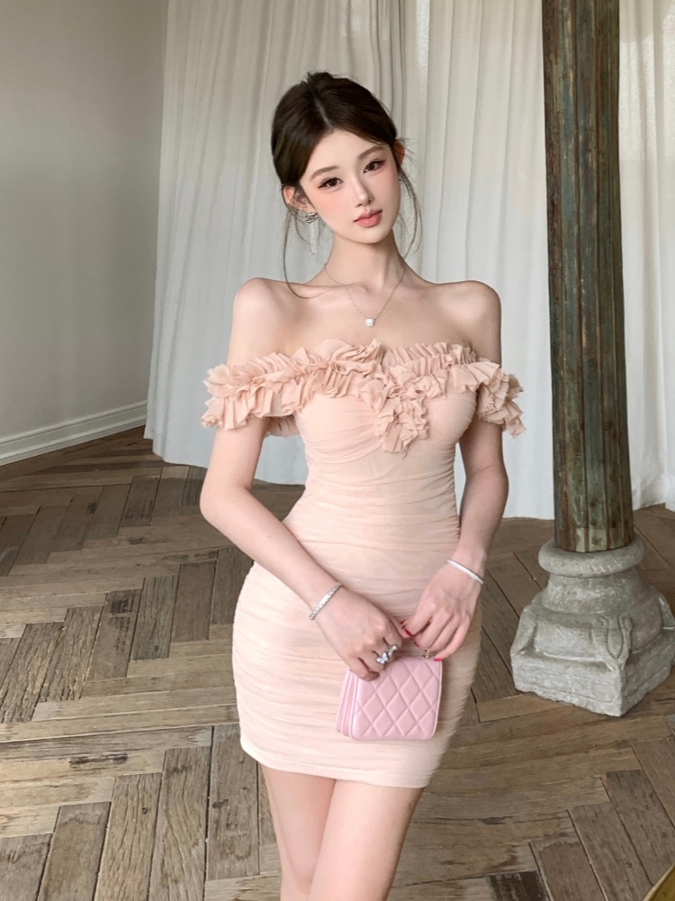 Package hip T-back flat shoulder dress for women