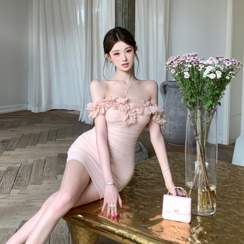 Package hip T-back flat shoulder dress for women