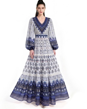 Long sleeve printing floor length dress