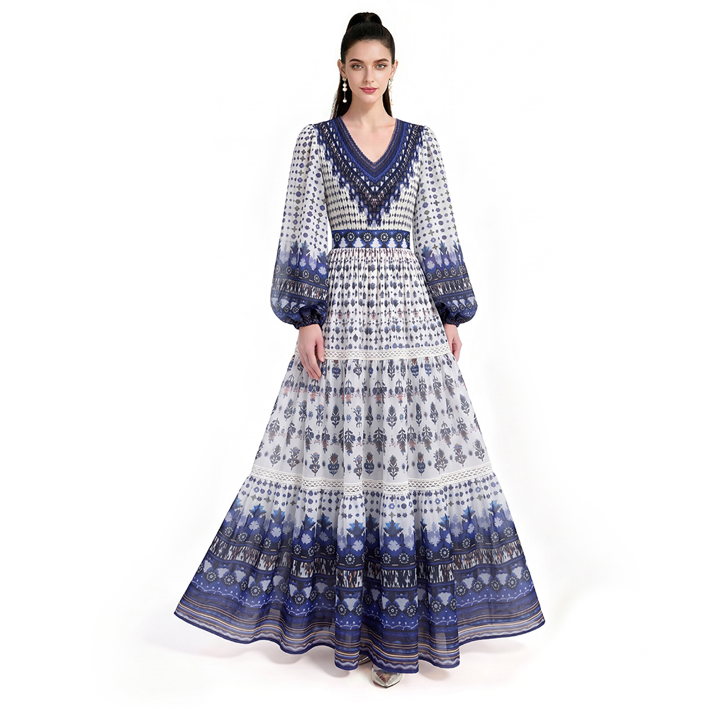 Long sleeve printing floor length dress