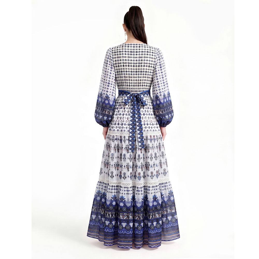 Long sleeve printing floor length dress