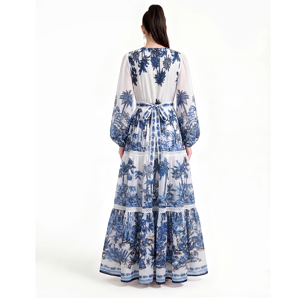 Floor length long sleeve printing dress