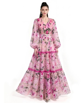 Floor length long sleeve printing dress