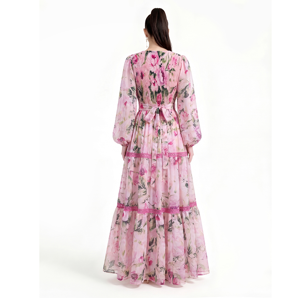 Floor length long sleeve printing dress