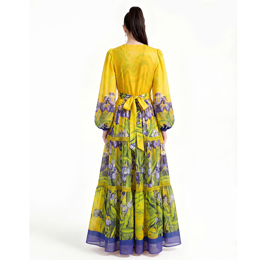 Floor length printing long sleeve dress