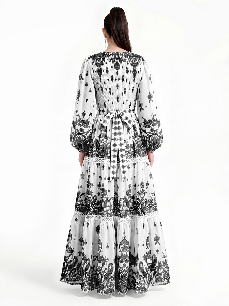Floor length long sleeve printing dress