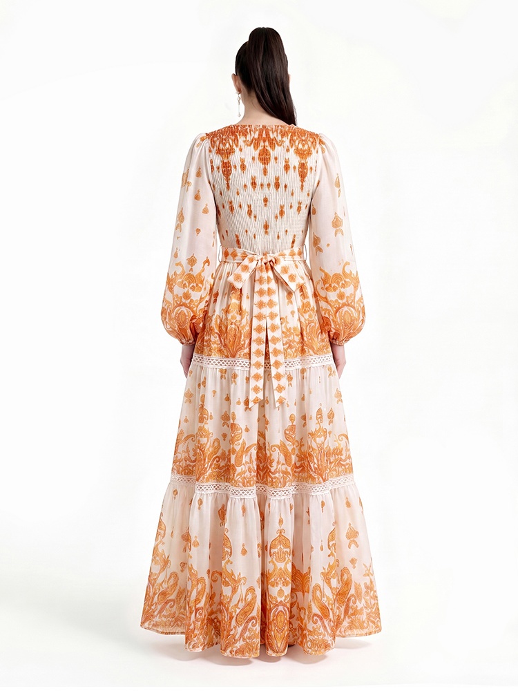 Floor length long sleeve printing dress