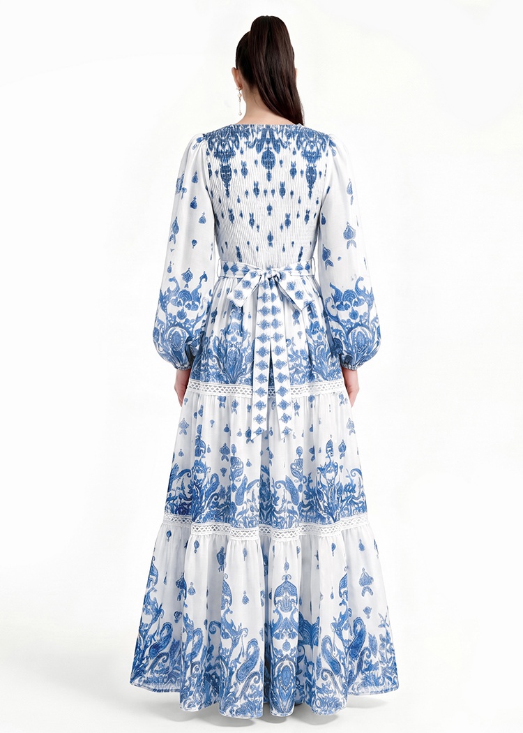 Floor length long sleeve printing dress