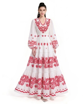 Long sleeve floor length printing dress