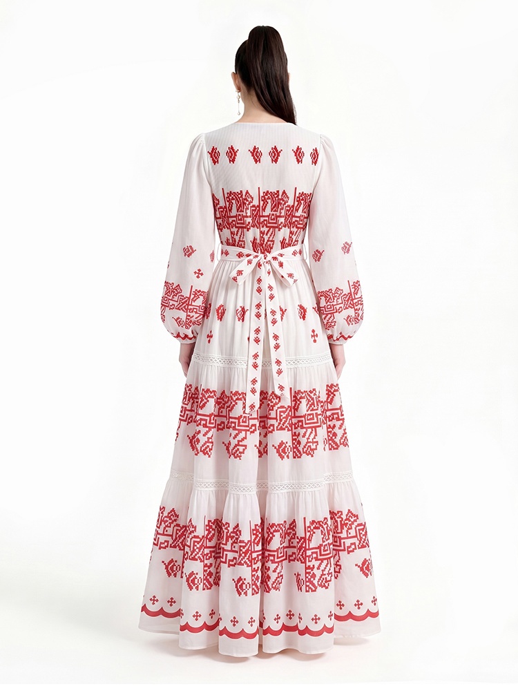 Long sleeve floor length printing dress