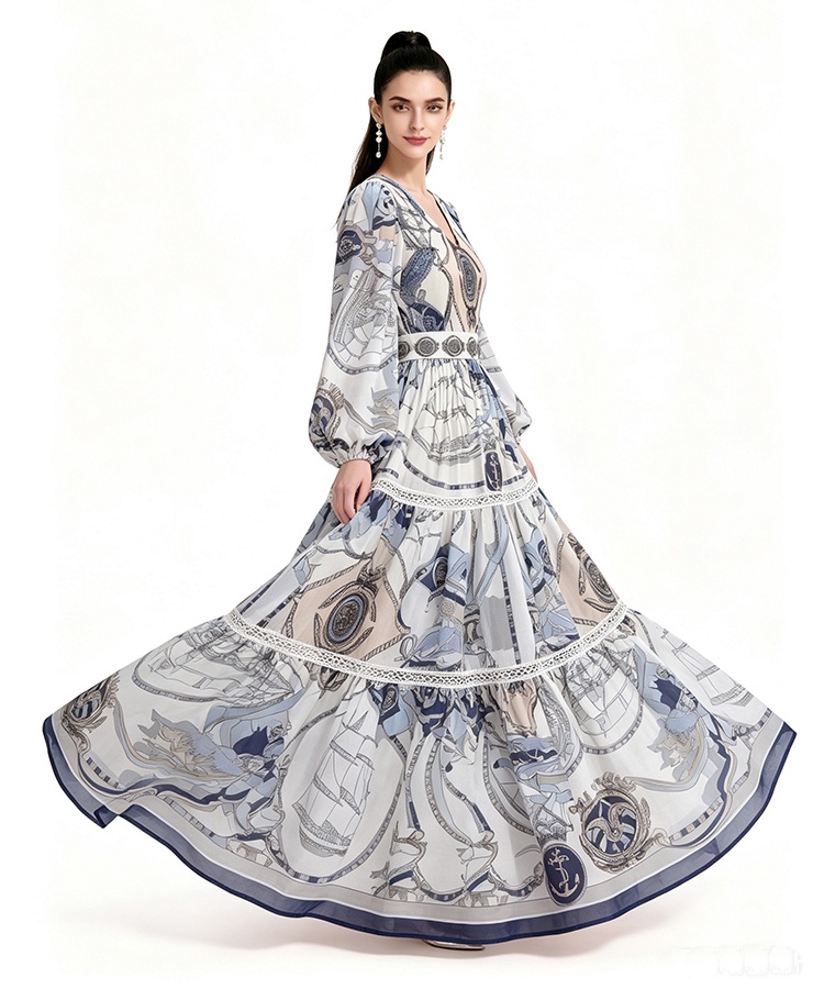 Floor length long sleeve printing dress