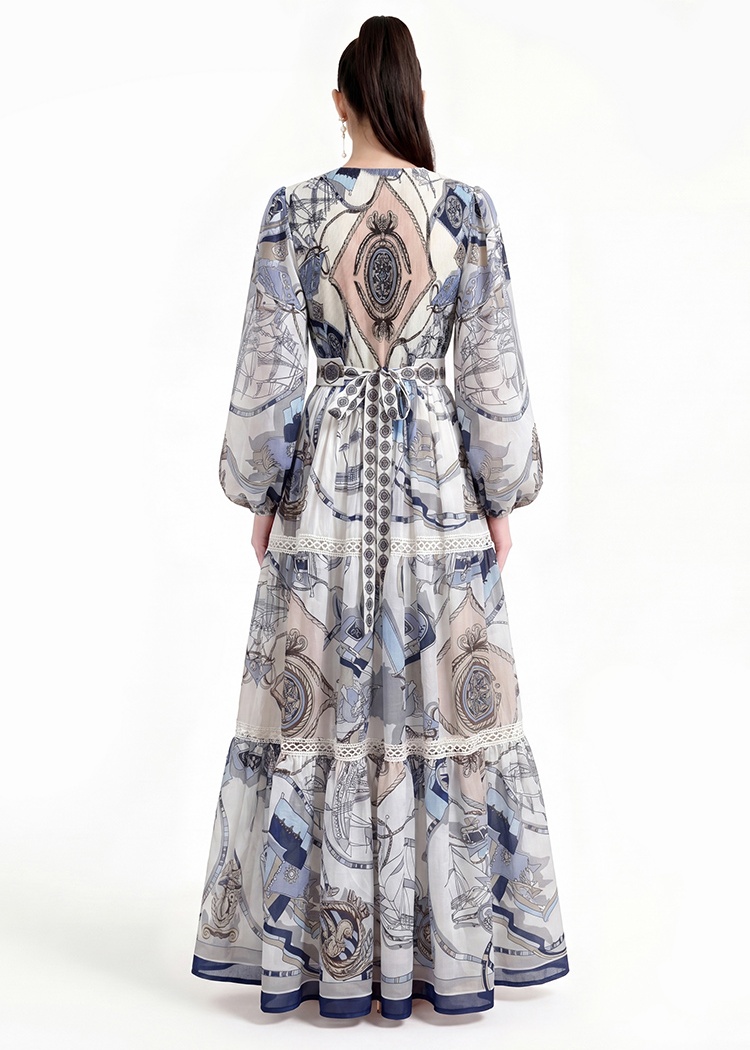 Floor length long sleeve printing dress