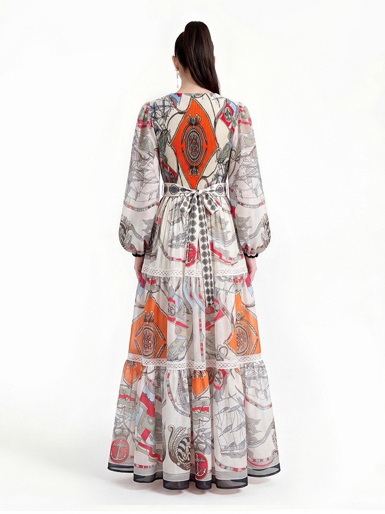 Floor length long sleeve printing dress