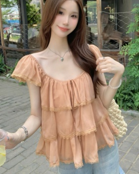 Veil splice lace shirt summer short sleeve tops