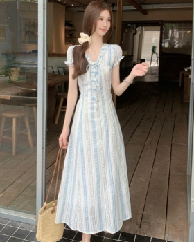 Slim wood ear dress puff sleeve long dress for women