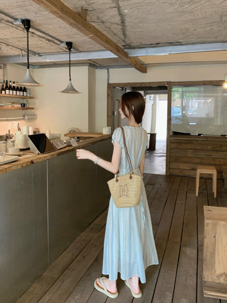 Slim wood ear dress puff sleeve long dress for women