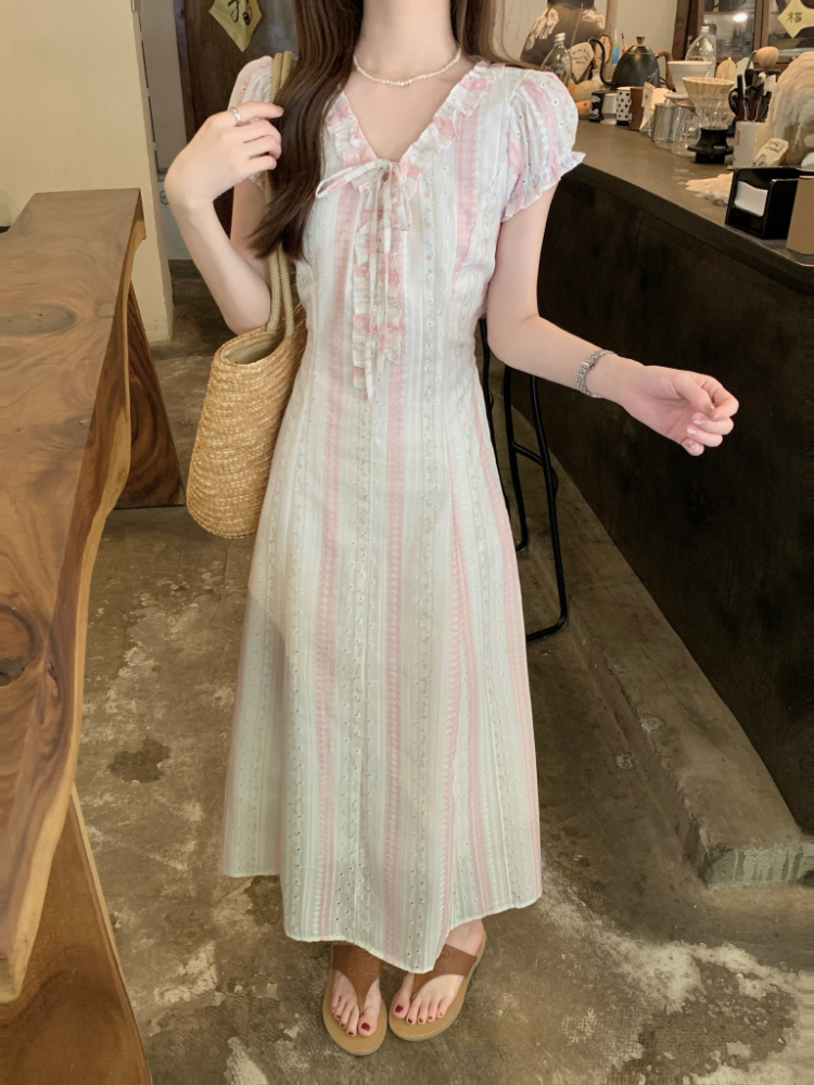 Slim wood ear dress puff sleeve long dress for women