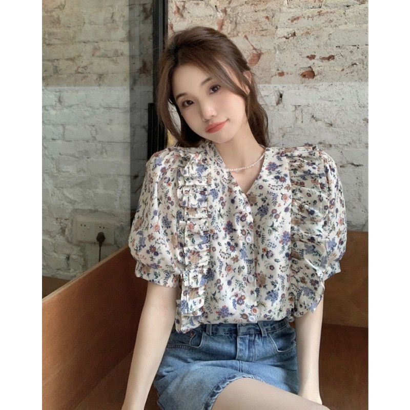 Sweet summer Korean style short sleeve retro shirt for women