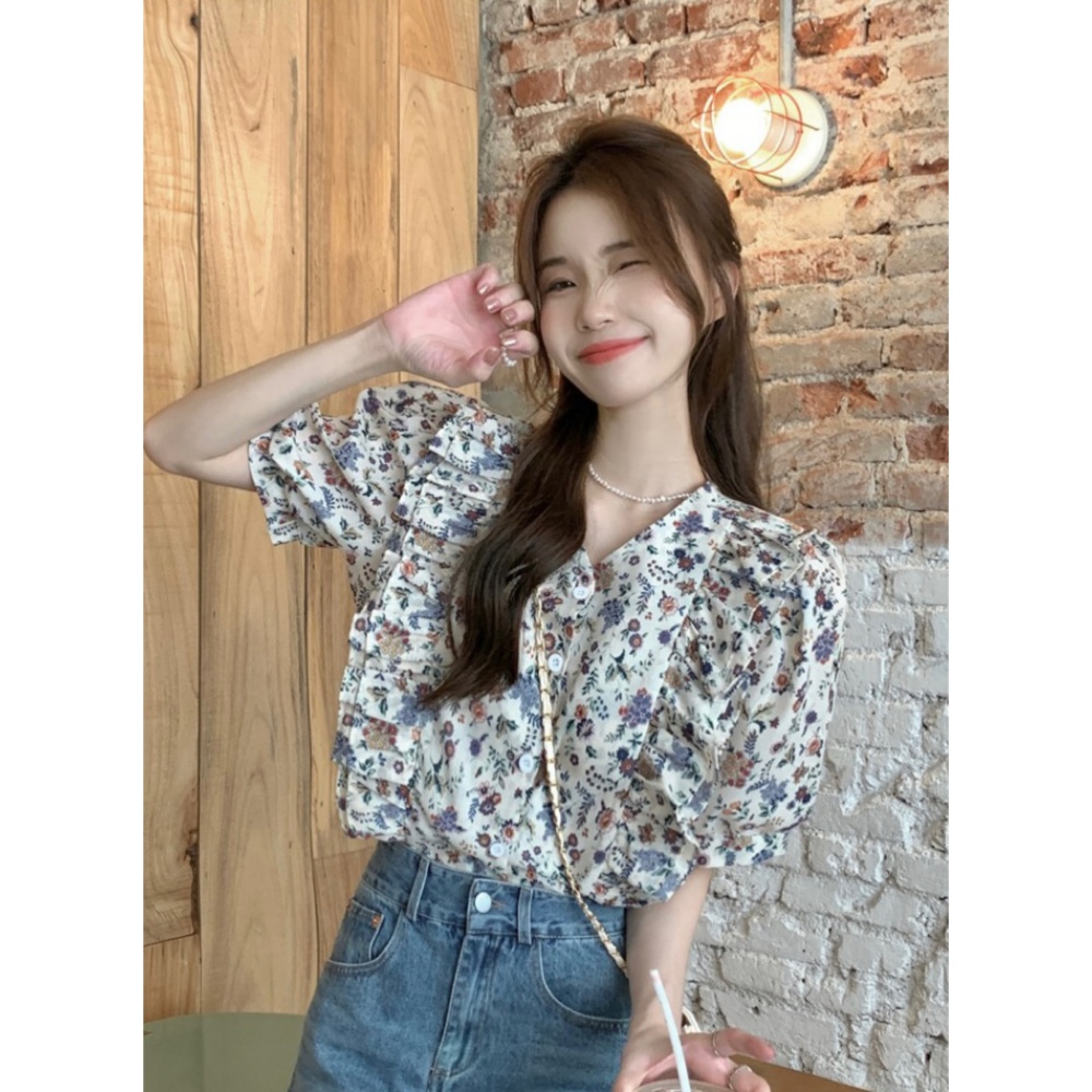 Sweet summer Korean style short sleeve retro shirt for women