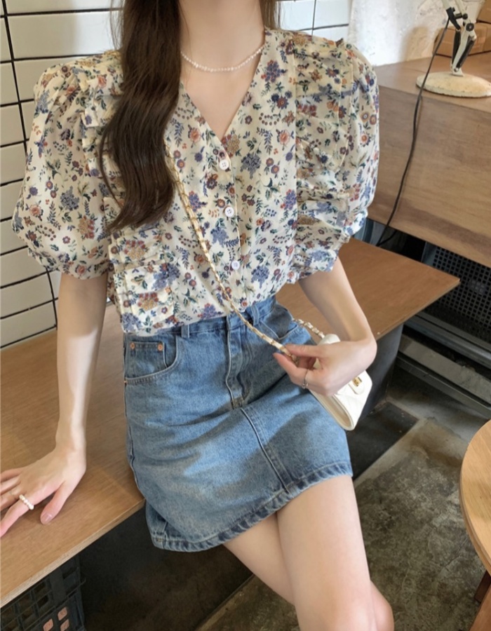 Sweet summer Korean style short sleeve retro shirt for women