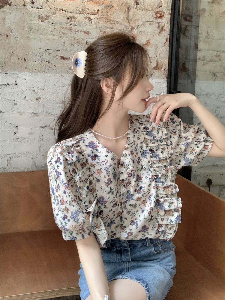 Sweet summer Korean style short sleeve retro shirt for women