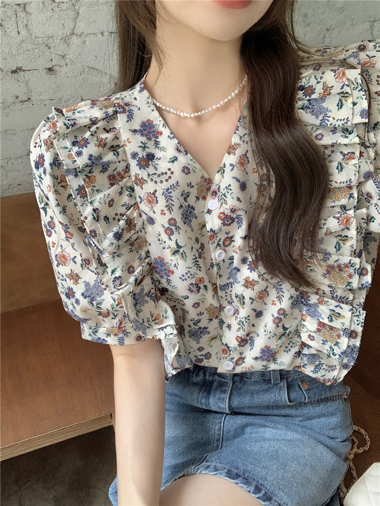 Sweet summer Korean style short sleeve retro shirt for women
