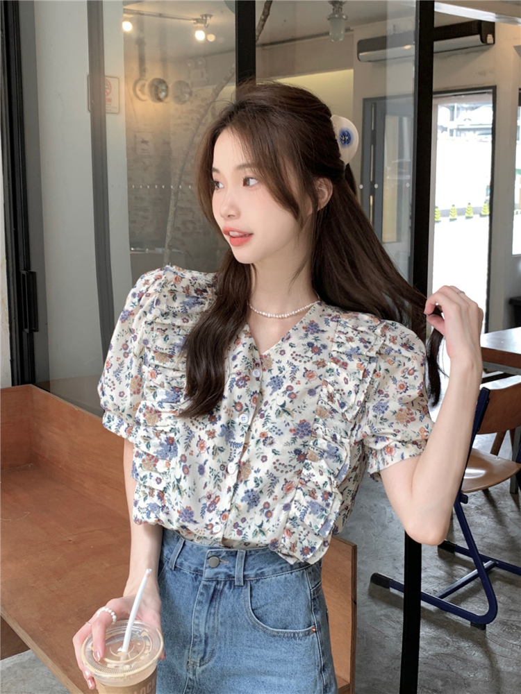 Sweet summer Korean style short sleeve retro shirt for women
