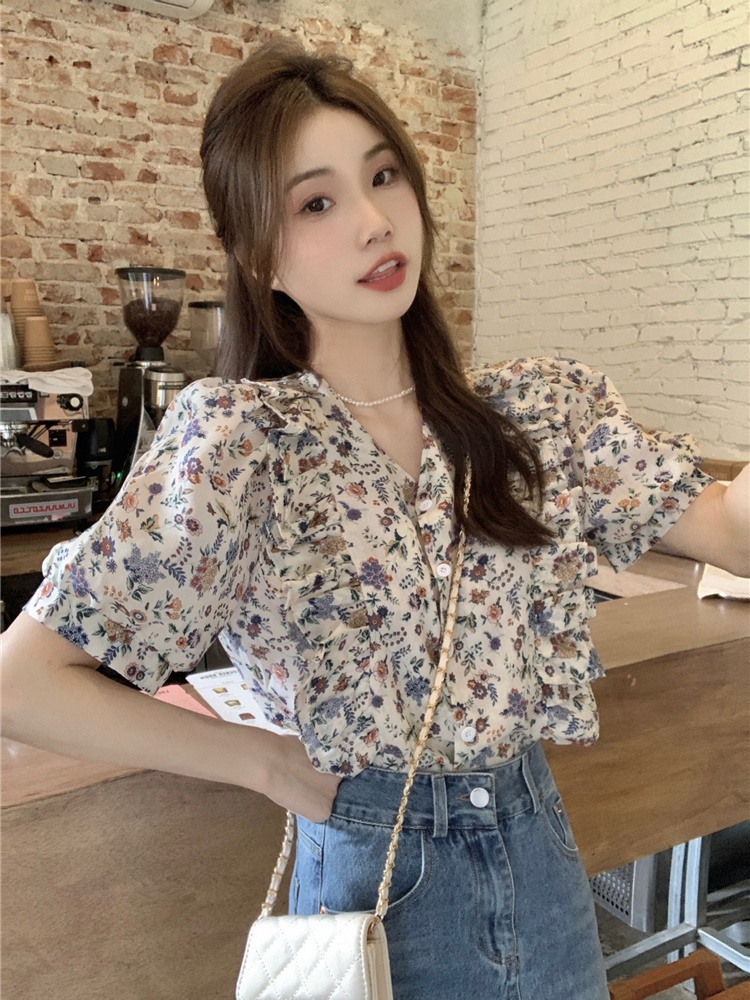 Sweet summer Korean style short sleeve retro shirt for women