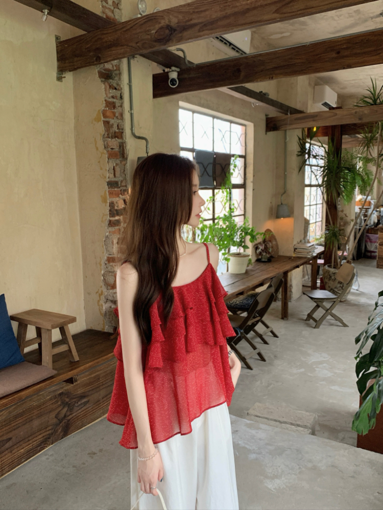 Was white chiffon tops horizontal collar small shirt