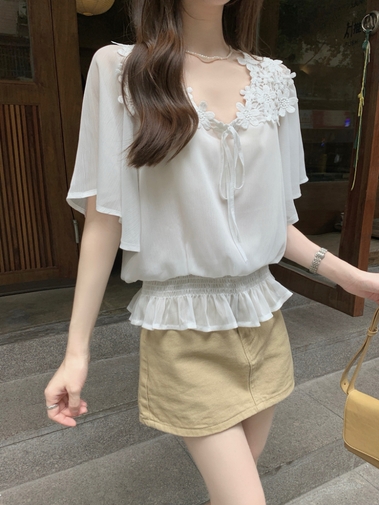 France style temperament chiffon splice tender small shirt