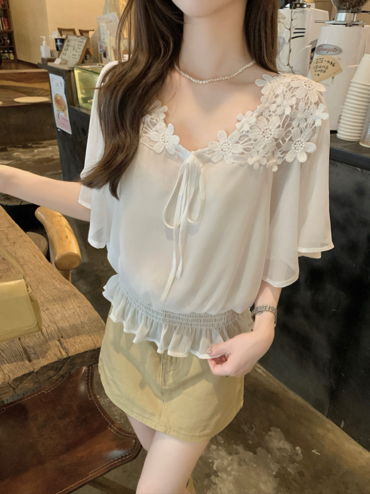 France style temperament chiffon splice tender small shirt
