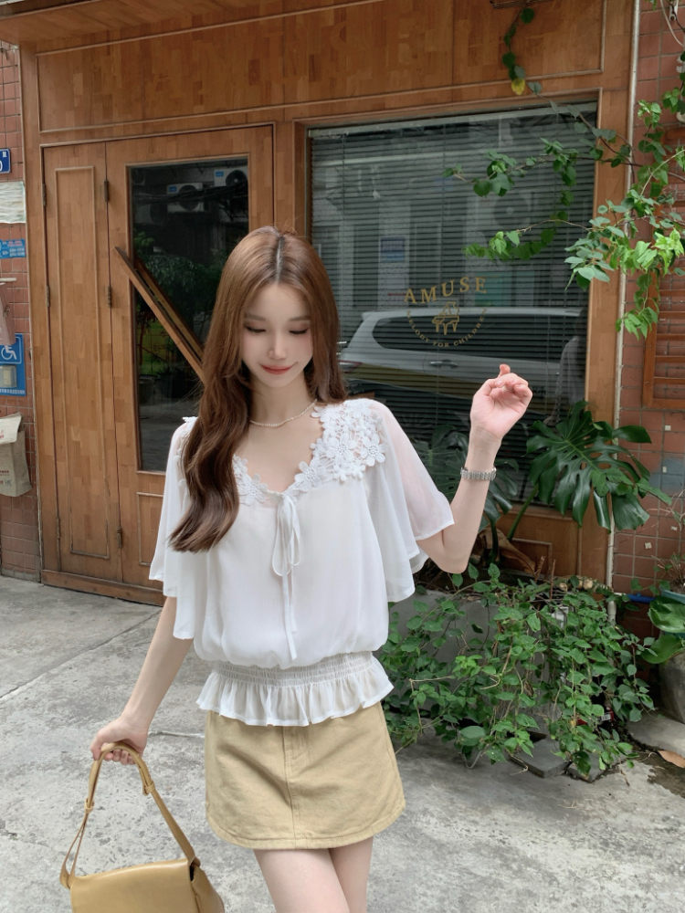 France style temperament chiffon splice tender small shirt