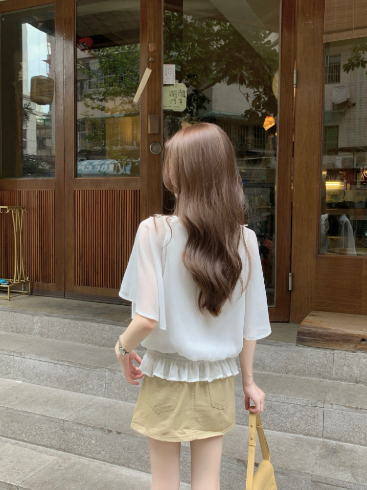 France style temperament chiffon splice tender small shirt