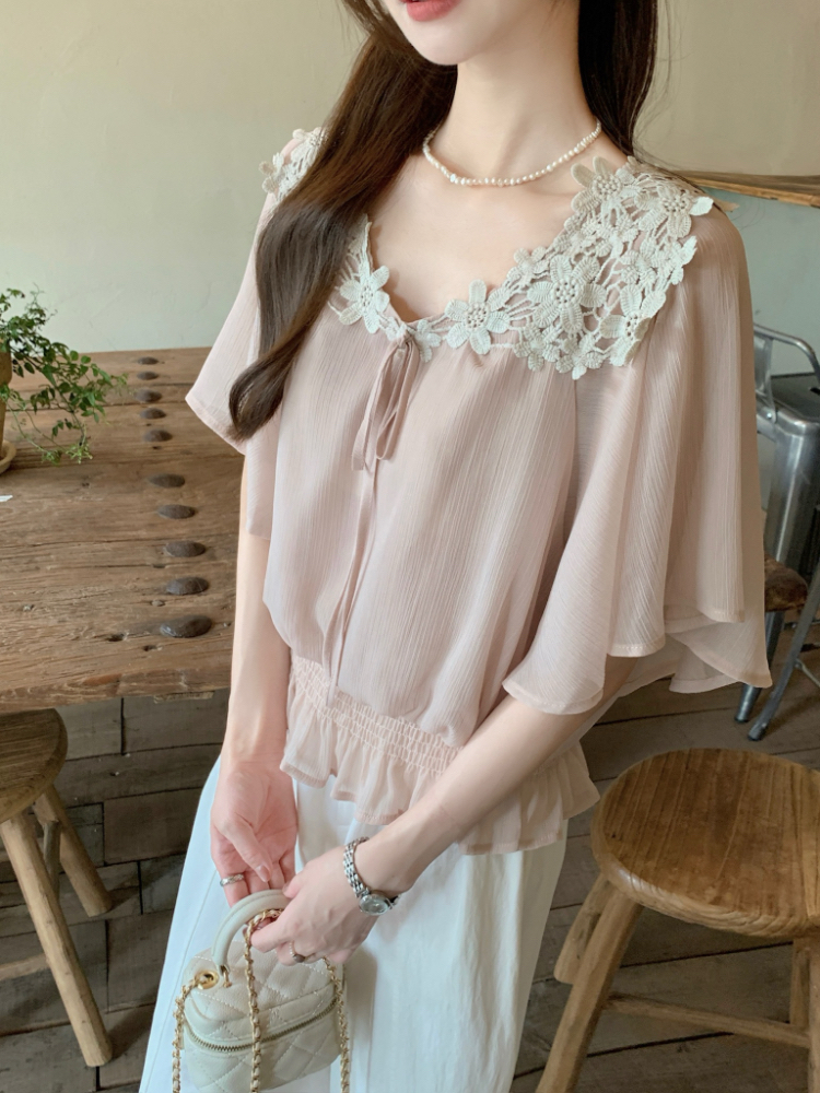 France style temperament chiffon splice tender small shirt