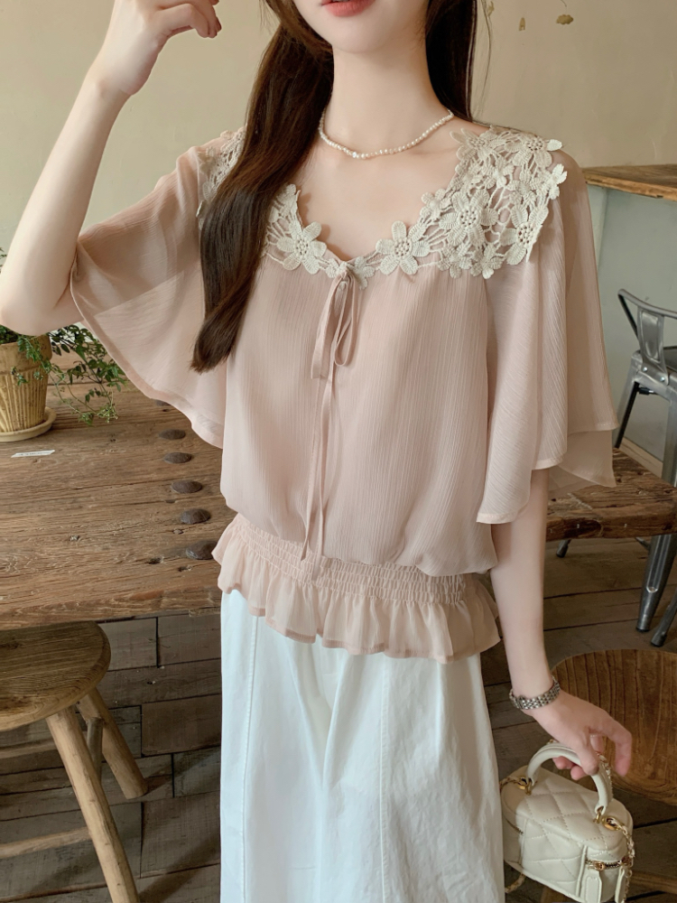 France style temperament chiffon splice tender small shirt